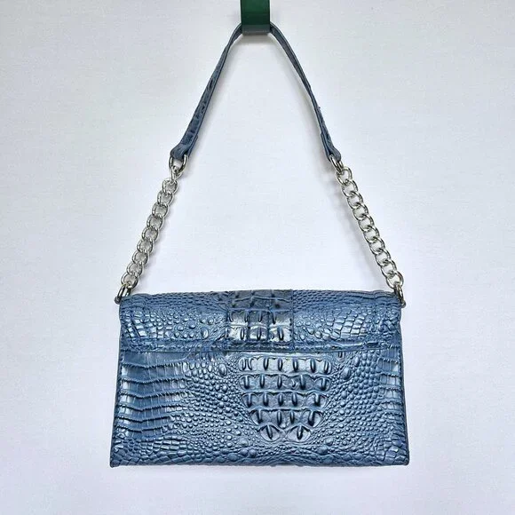 MARC FISHER Blue Faux Alligator / Croc Print Clutch or Shoulder Handbag Purse - Picture 8 of 9